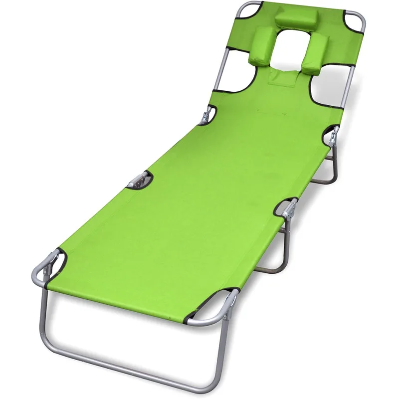 
Comfortable Folding Sun Lounger With Head Cushion and Adjustable backrest 