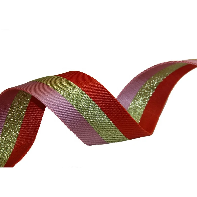 Factory Price Wholesale three colors Polyester Ribbon Gold Line Webbing 1.9 mm thickness 50mm width