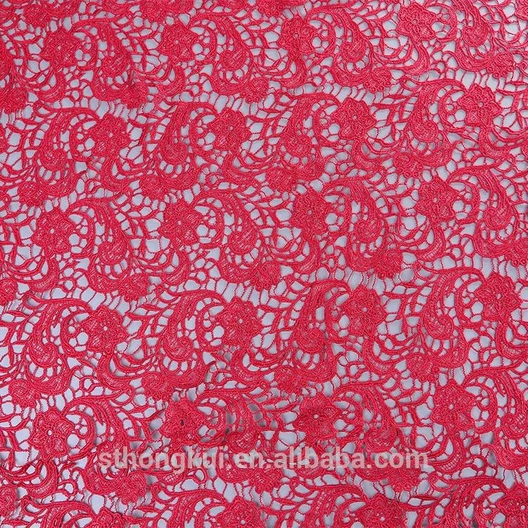 
Burgundy chemical lace fabric/100 polyester embroidery lace applique crochet fabric in China 