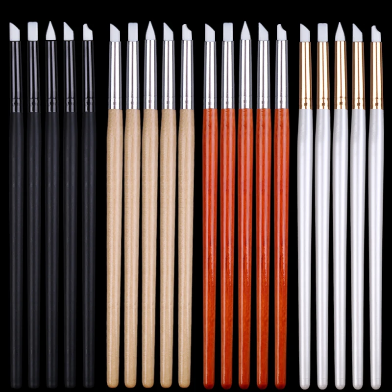 Jiexia 5Pcs/Set Small Size Nail Art Silicone Head Pen Clay Sculpture Carving Painting Brush Set
