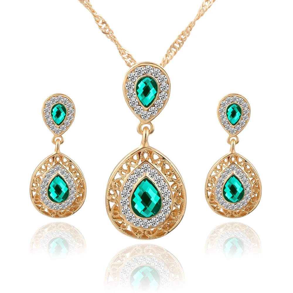 New Earrings Necklace Set Combination Crystal Earrings Drop Pendant Jewelry Three-Piece Small Stud Jewelry Set