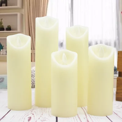 diameter 53 cylinder pillar paraffin wax remote controlled electric LED light 5 candles set