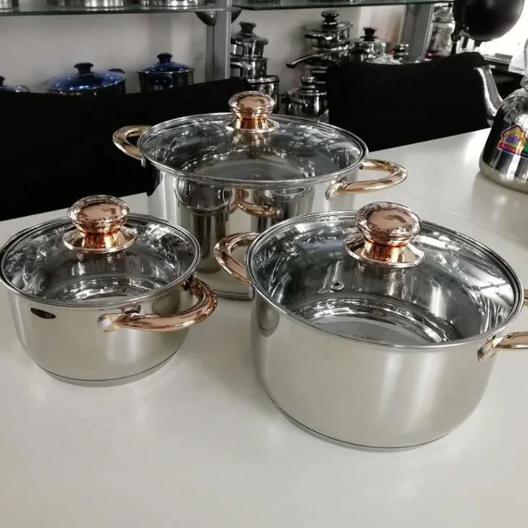 Набор кастрюль для приготовления пищи ручка стеклянная крышка наборы посуды 6 шт. из нержавеющей стали с золотой белой коробкой кемпинга или цветной 0 5-1