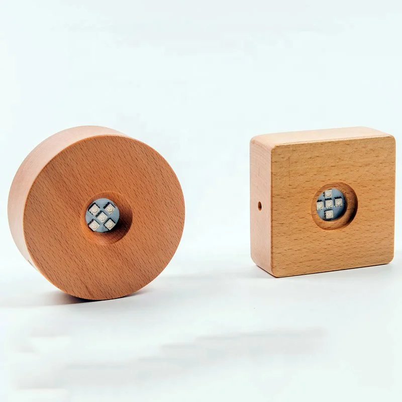Wholesale Square Round Multi Color Led Bluetooth music Crystal glass wooden Light Lamp Base stand for birthday gift Decoration