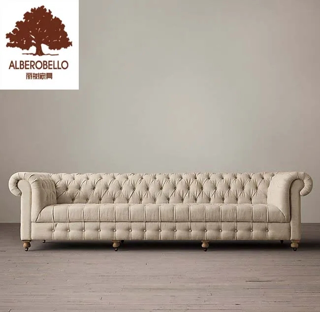 Домашняя мебель для гостиной, гостиницы, деревянные дубовые дубинки Chesterfield Wheels, 3 места, тканевая обивка, диван