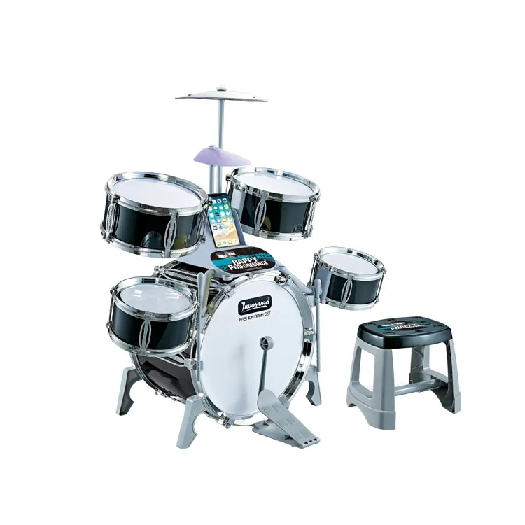 
New pp materials Black Color 5pcs Drum Toy Performer Happy Jazz Drum Set With Stool For Kid Play Drum Musical Toys 