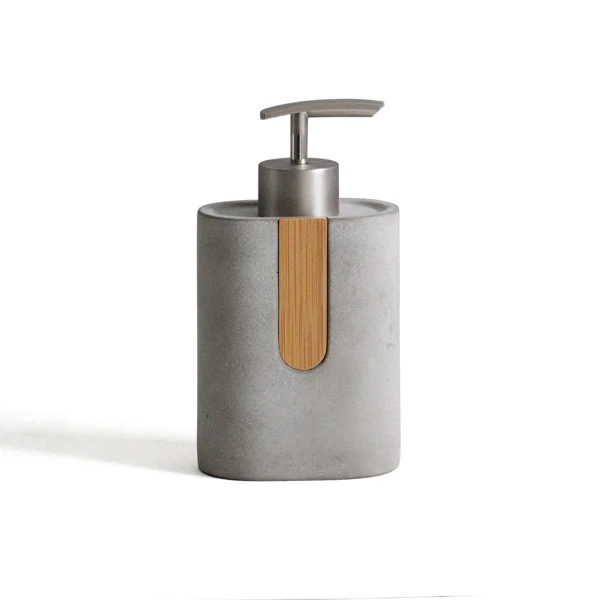 Concrete cement 5 pcs bathroom set with bamboo