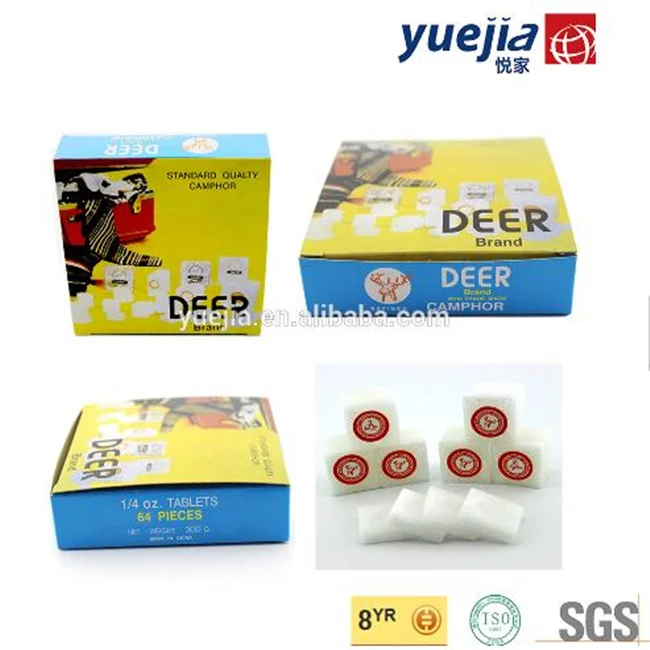 
Factory Eco-friendly Smokeless Refined Deer Brand 1/4OZ 96% Pure Natural Camphor Tablets Blocks 