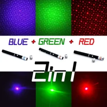 3PC Laser Pointer Pen 2in1 5mw Powerful Green/Red/Blue Violet With Star Cap