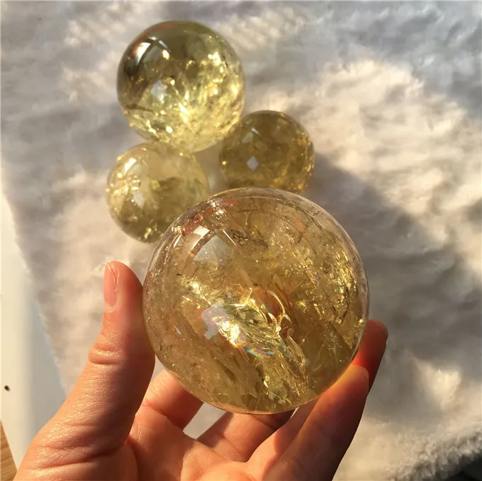 natural citrine quartz crystal ball yellow rainbow  quartz sphere for decoration