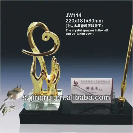 Gold heart music base crystal name card holder