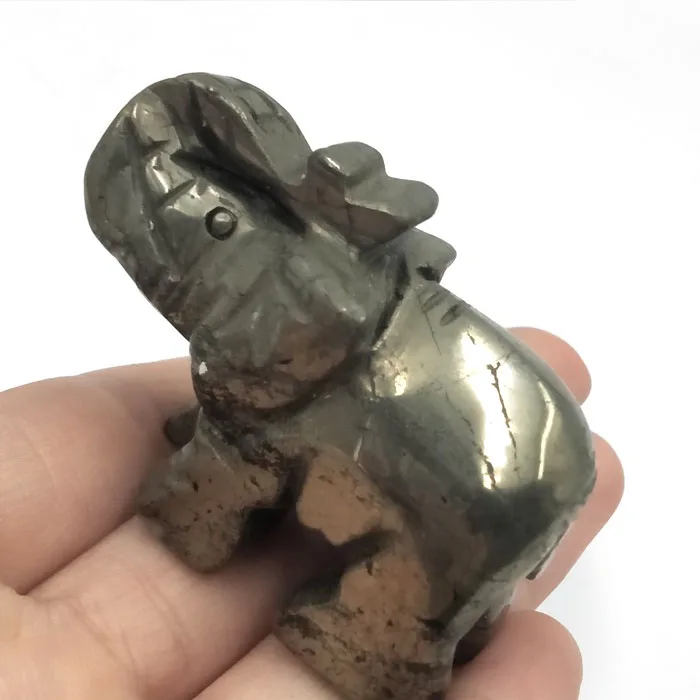 Wholesale Natural Copper Pyrite Rock Quartz Crystal Carved Sculpture Elephant Decoration