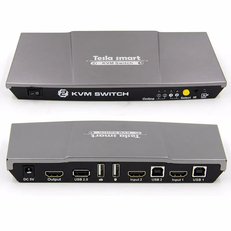 Tesla Smart 2-Port USB HDMI KVM Switch and Cable Kit with Audio