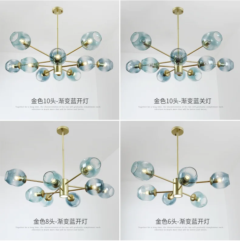 Hotel lobby modern contemporary luxury blue crystal glass ball wedding led chandelier pendant lamp