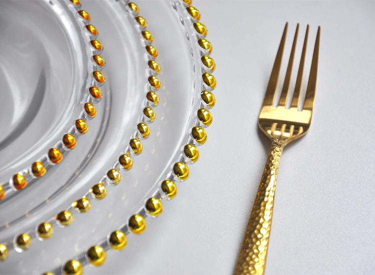 Классический 13 дюймов золото с украшенными бисерами, свадебные прозрачные стеклянные тарелки оптом