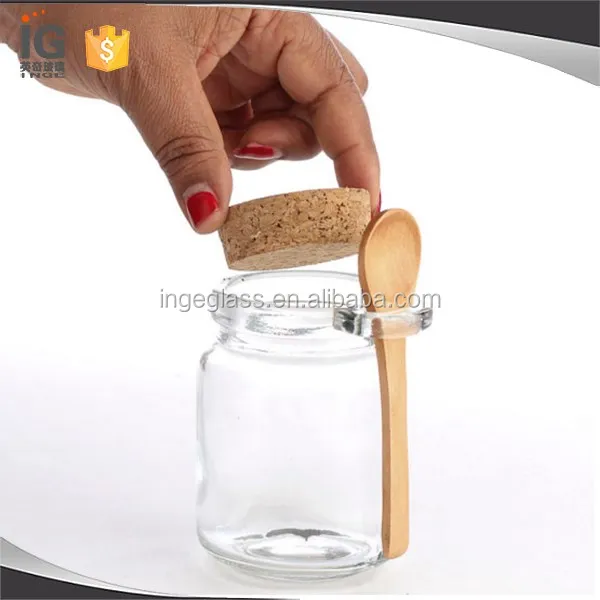 Glass Storage Jar with Wooden Spoon for Honey