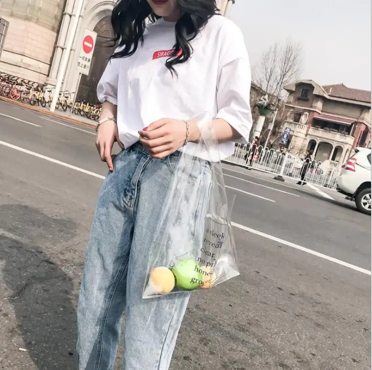 
Clear Vinyl Plastic Bag Tote PVC Medium ladies Shopper Shoulder Transparent shopping bag 