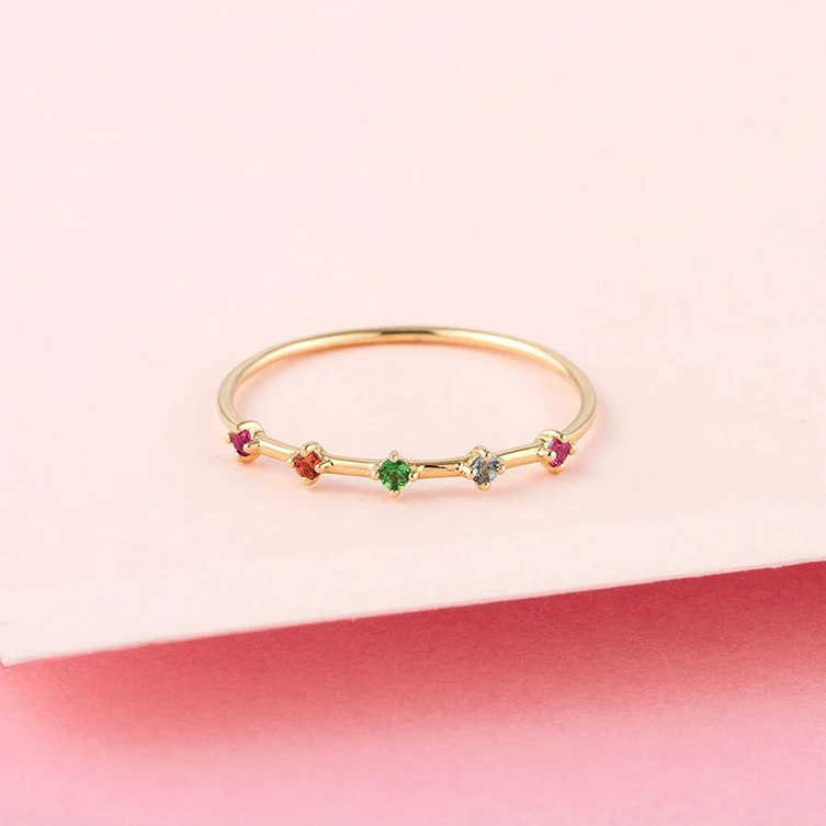 
925 sterling silver jewelry fashion rainbow colorful ring 