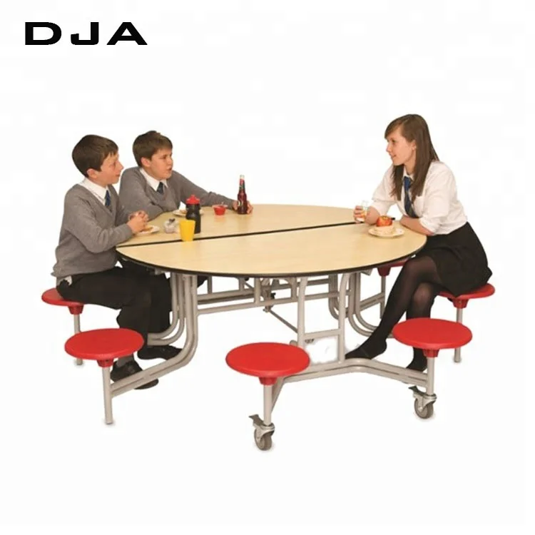 10 year warranty waterproof moveable 8 seater college worker school canteen folding lunch dining table and chair with wheel