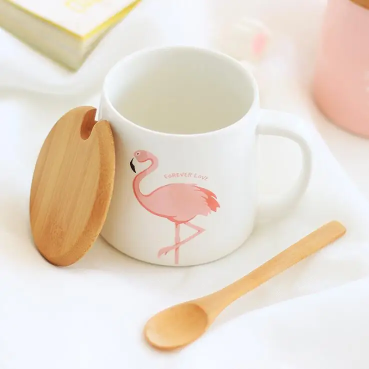 
Flamingo Mug Fire Bird Tableware Series Powder Ceramics Glass With Cover Spoon Coffee Marc Milk Cup Wholesale 