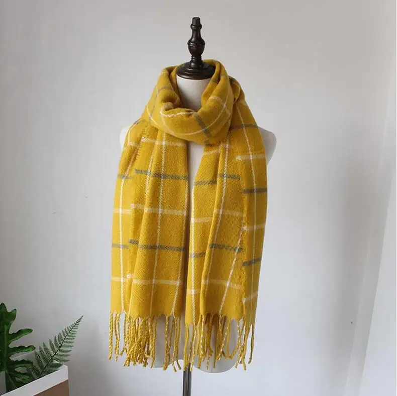 ZP wholesale cheap price plaid yellow pashmina wraps scarf with fringe