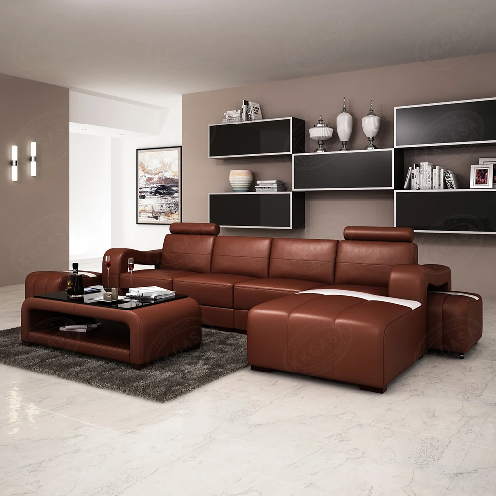 China Furniture Dubai Living Room Modern Italian Genuine Leather Cover Sofa Set