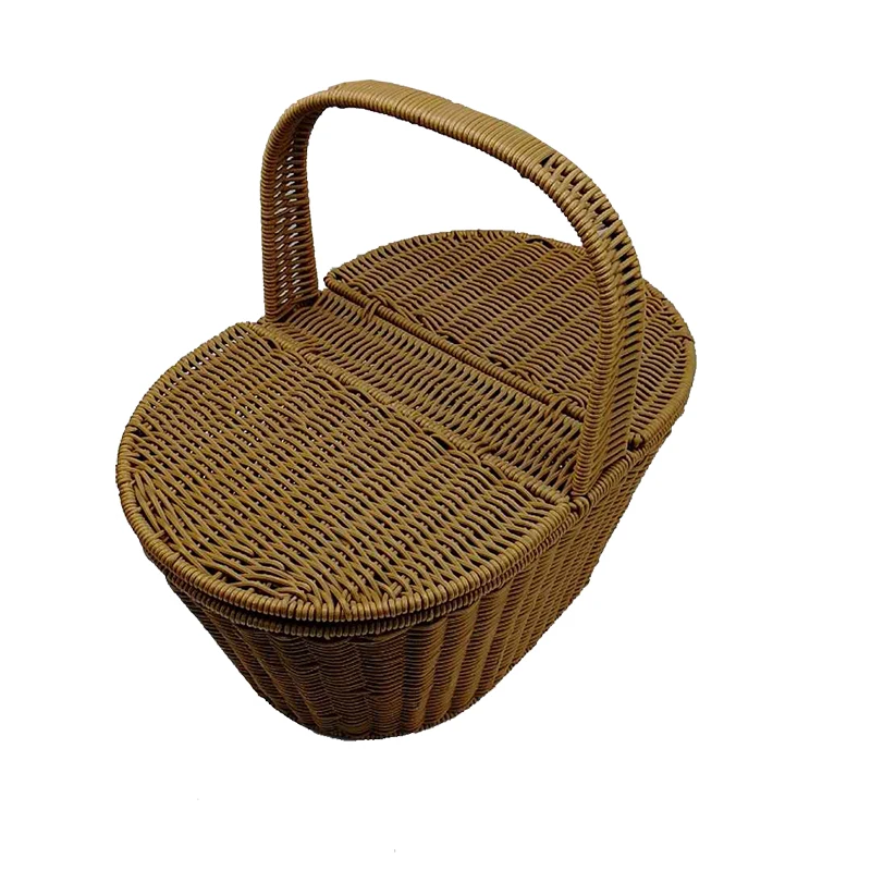 BOt-1021  Graceful hand weaved oval plastic rattan handle picnic basket