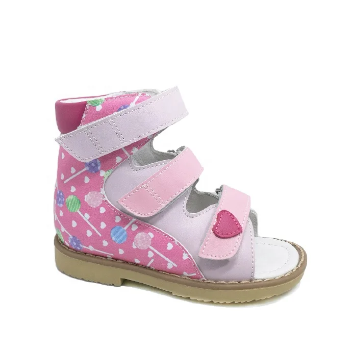 New Arrive kids girls colorful pink pretty walking sandals medical orthopedic flat foot shoes