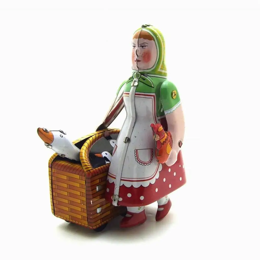 Заводные жестяные игрушки ходячие женщины с гусиной и петухом металлический подарок