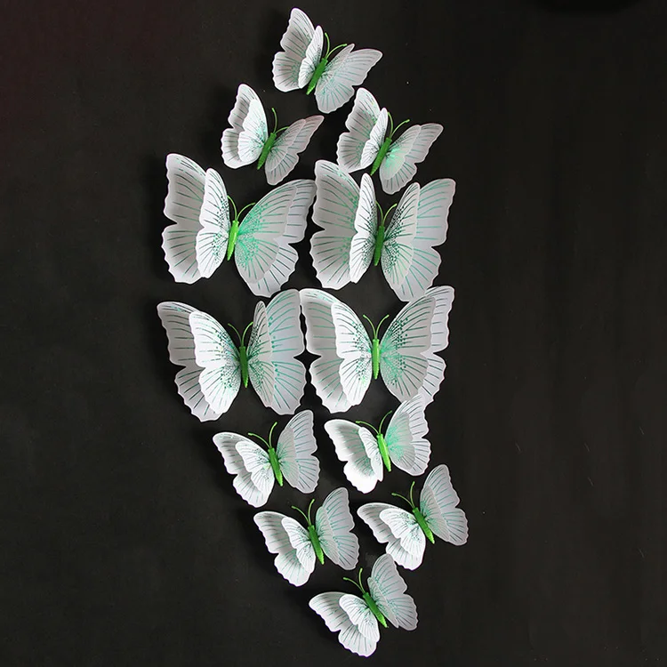Realistic PVC 12 Pieces double wings 3d butterfly stickers for home decoration and wedding decoration