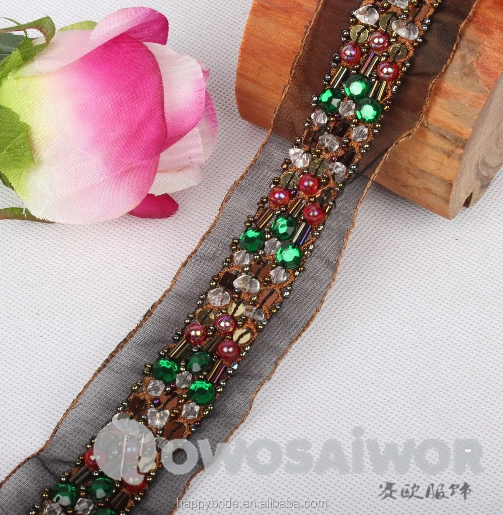 Color Acrylic Stone Lace Beaded Trim Handmade For Jewelry And Cloth LO10017