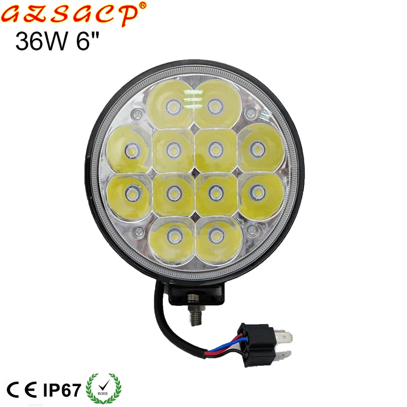 Round 12v 6.5inch 36w tractor car led work light with waterproof