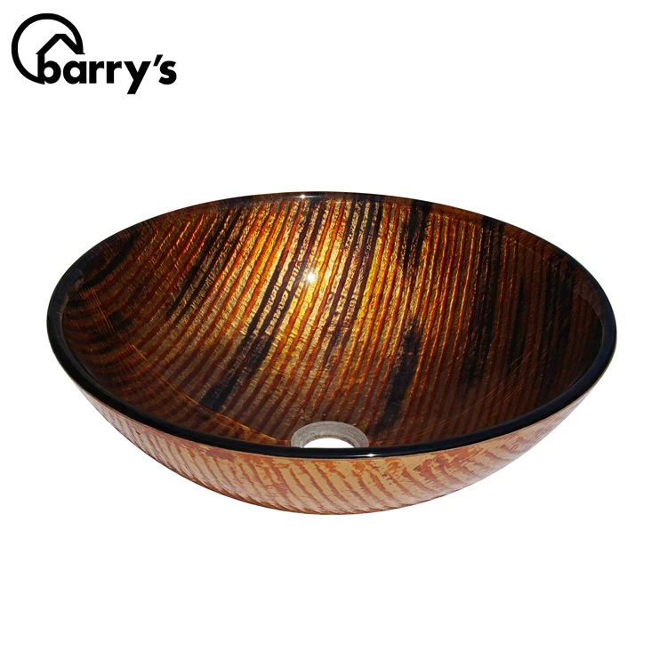 
China factory bowl shape colored bathroom vessel foil tempered glass sink art hand basin 