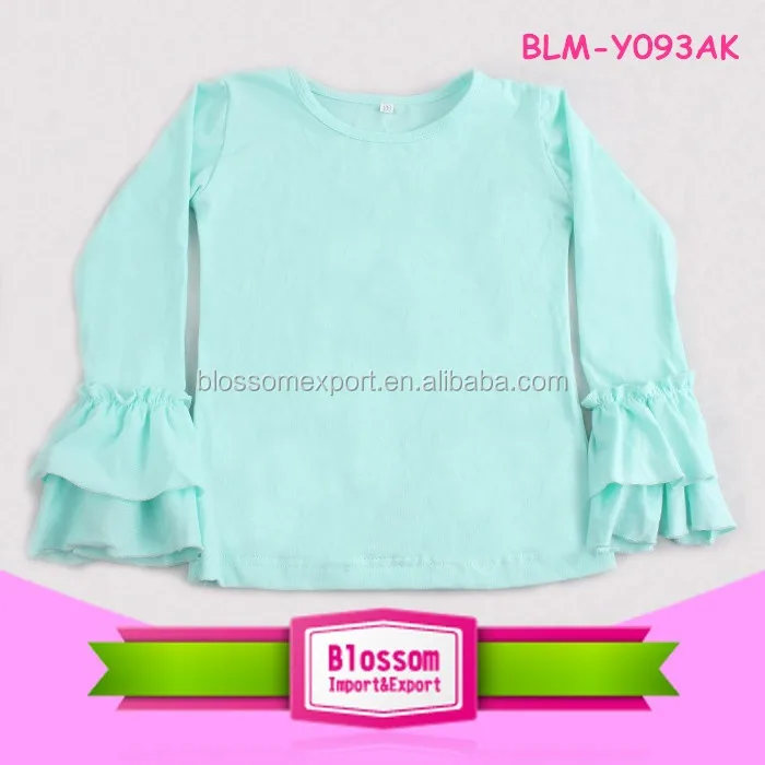 
Wholesale in stock spring triple ruffle icing cotton blank boutique shirts long sleeve o-neck baby icing shirts spandex 