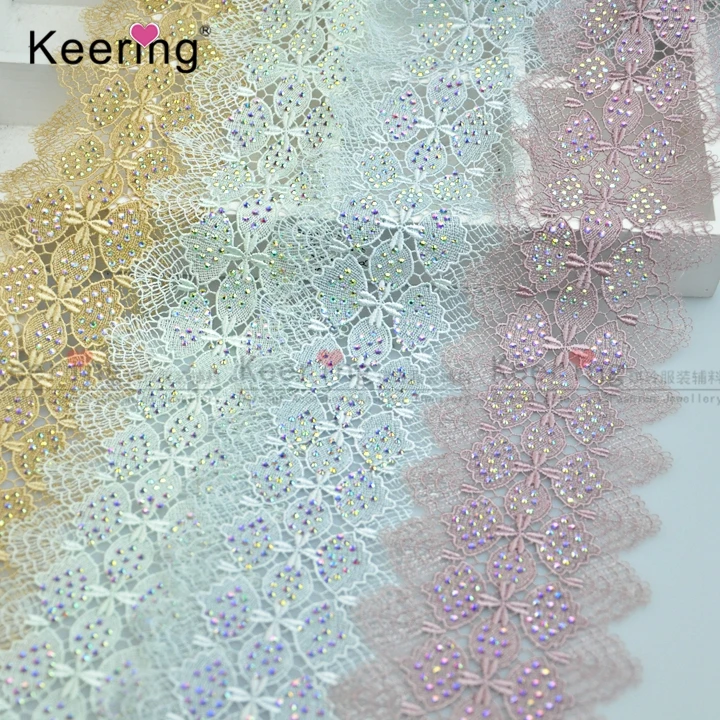 New design China Wholesale Decorative  Chemical Lace trim with ironning-on stone WLC-724