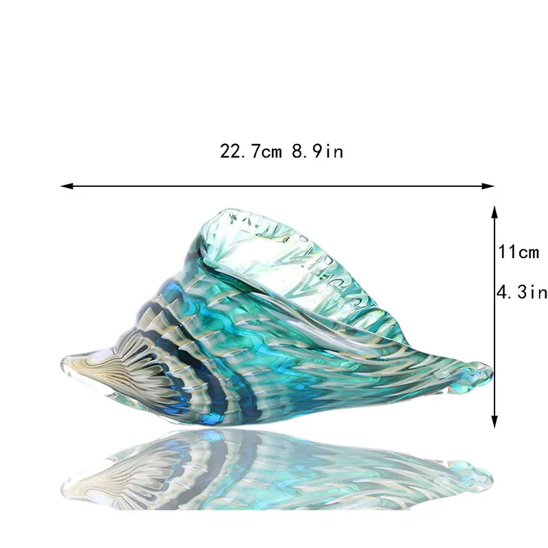 H&D Handmade Blue-Green Conch Art Glass Blown Ornaments For Home Office Decoration Creative Gift