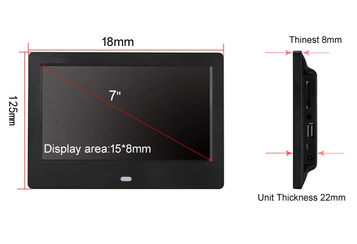 Пластиковая белая настенная тонкая цифровая фоторамка Vesa 7 дюймов с датчиком движения