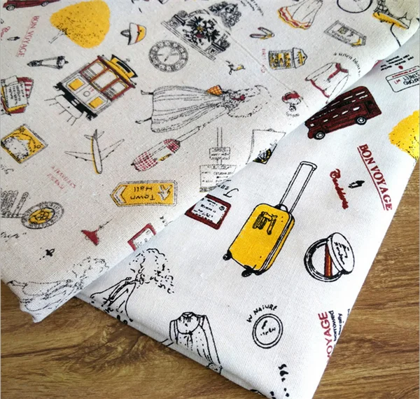 handmade cotton linen fabric for curtains/tablecloth travel style crafts fabric