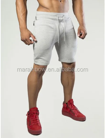 Tapered Mens Gym Shorts Soft 100% Cotton Fleece Sweat Shorts Light Gray Plain Jogger Shorts