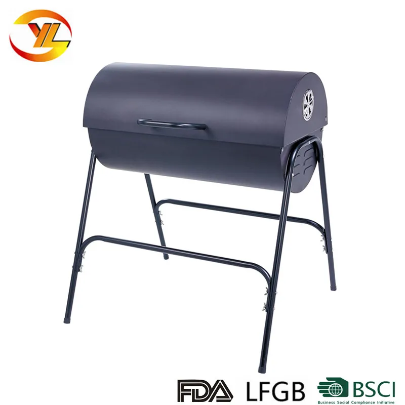 wholesalelarge big charcoal bbq grill outdoor cylinder barrel oil drum coal heavy duty luxury smoker burger trolley cart trailer