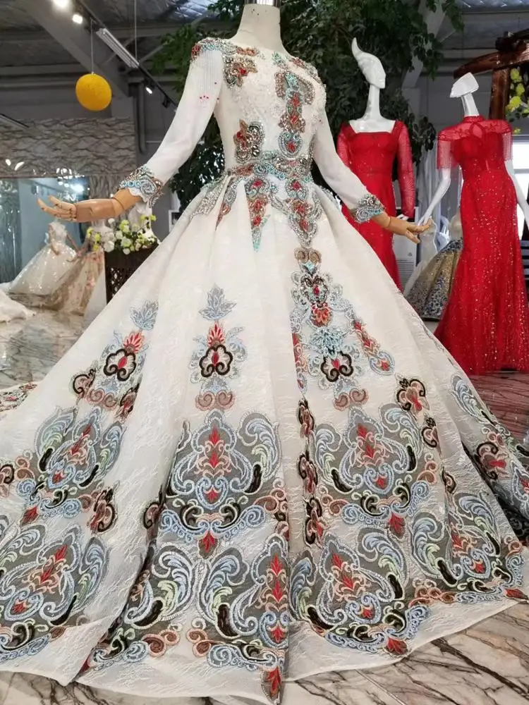 HTL075 Evening Dress Women Gorgeous Long Sleeve Prom Dress Sexy Applique Beading Ladies Party Dress 2019