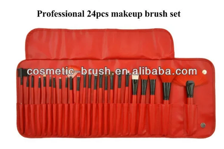 Red 24pcs Makeup Brush Set Professional Airbrush Makeup Kit/Kits with Red crocodile Pattern Leather Bag/Case
