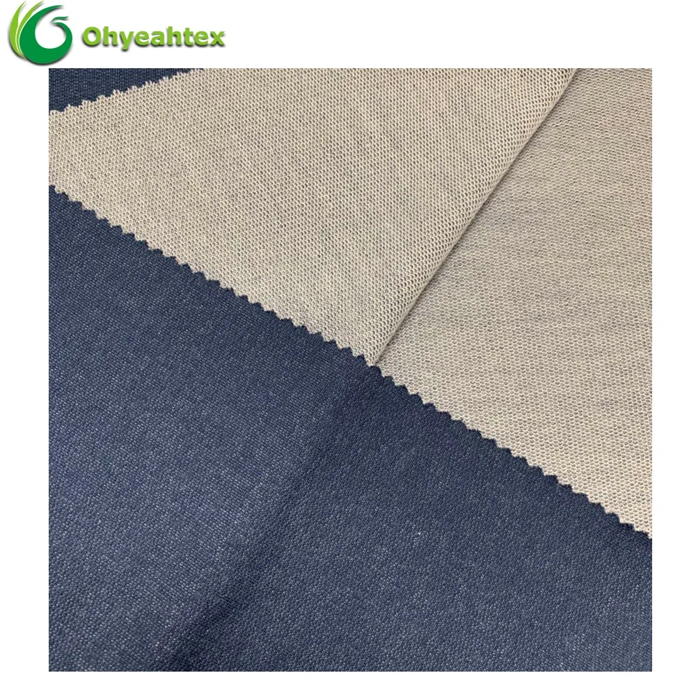 Soft R/T Spandex French Terry Indigo Knitted Denim Fabric for Sweatshirts