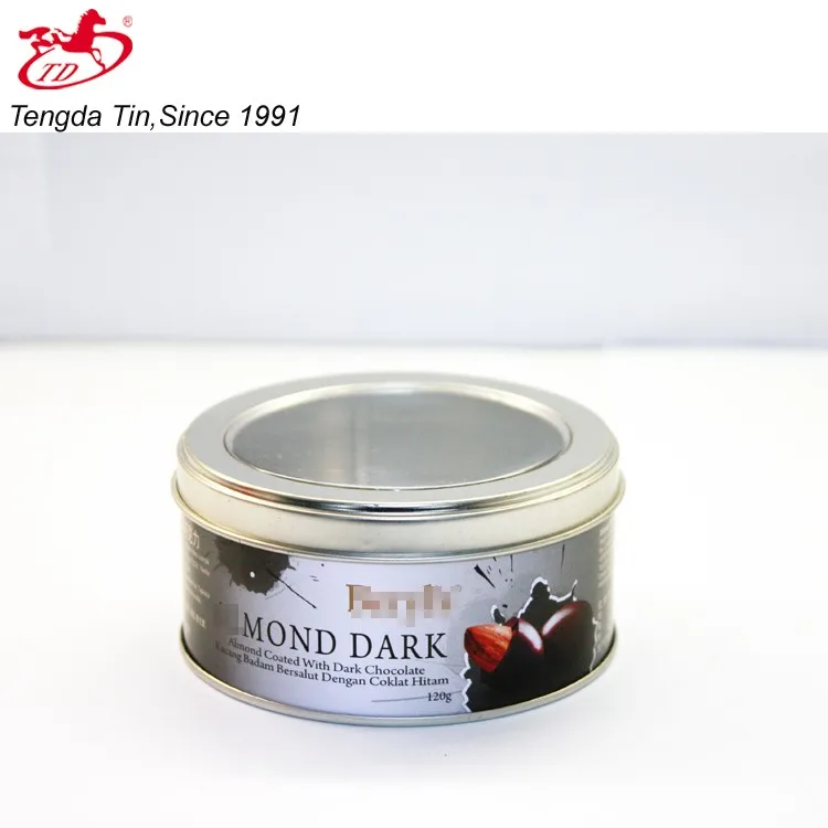 
simple style transparent window chocolate/candy display metal tin box with lid 