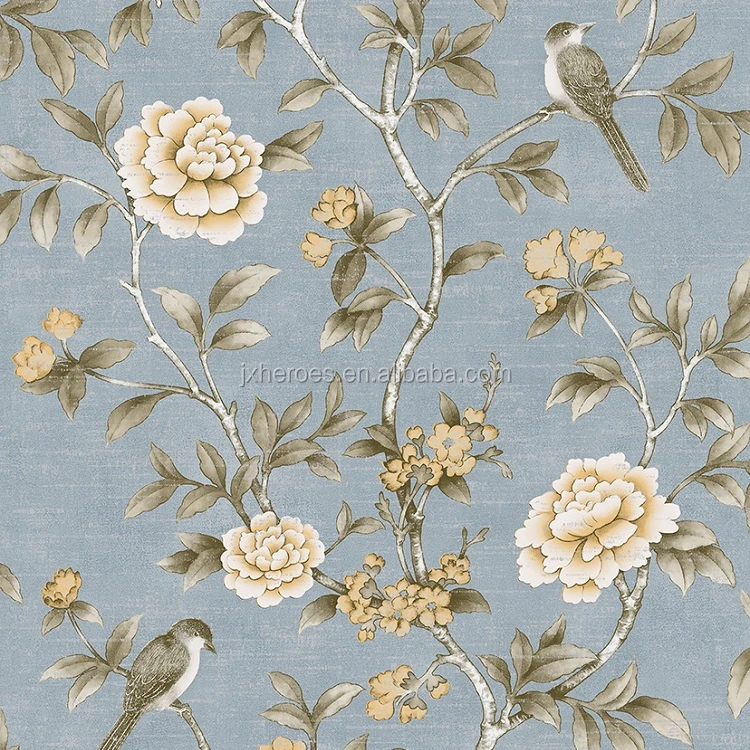 Chinoiserie Auspicious Flower and Bird Design Decorative Non Woven Home Wallpaper
