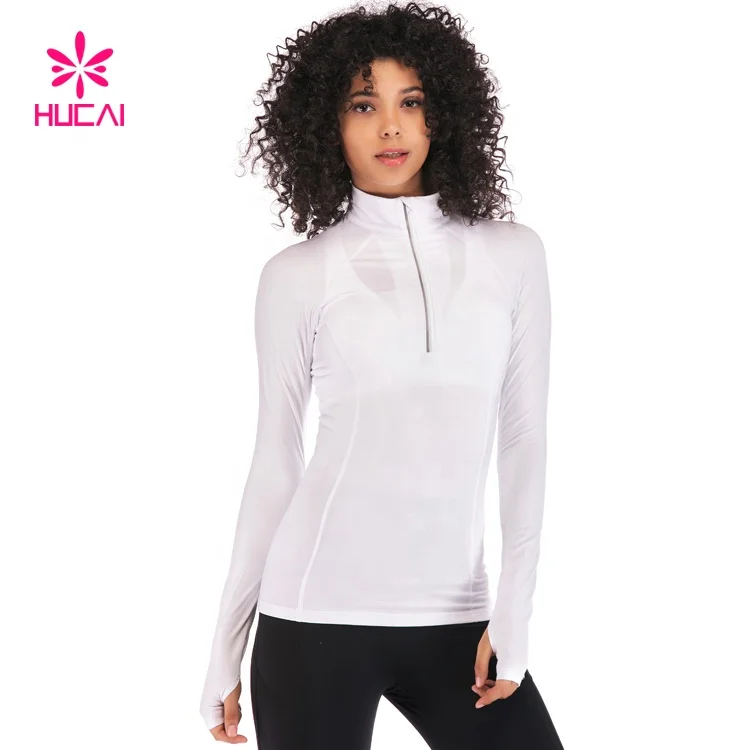 Wholesale Sports Wear Running Clothes Half Zip Long Sleeve T-shirt  High Neck Women Custom Yoga Shirt