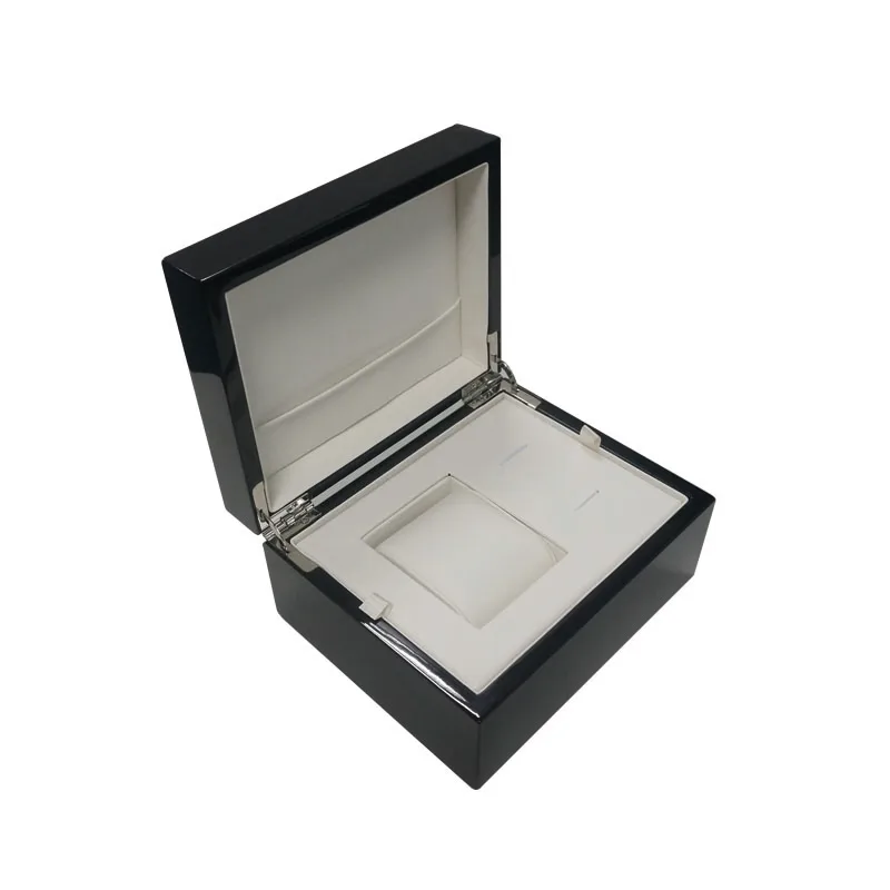 
HSMA luxury watch storage packaging black glossy lacquer wooden watch gift box with removable insert 