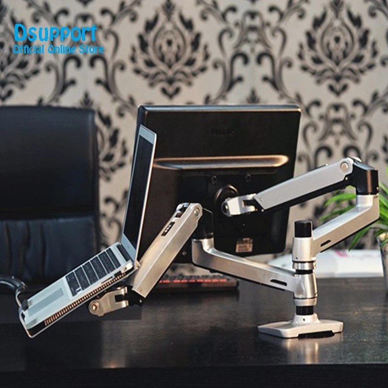 Desktop Full Motion 17-32 inch Monitor Holder Mount +10-17 inch Laptop Support Mechanical Spring Dual Arm monitor holder