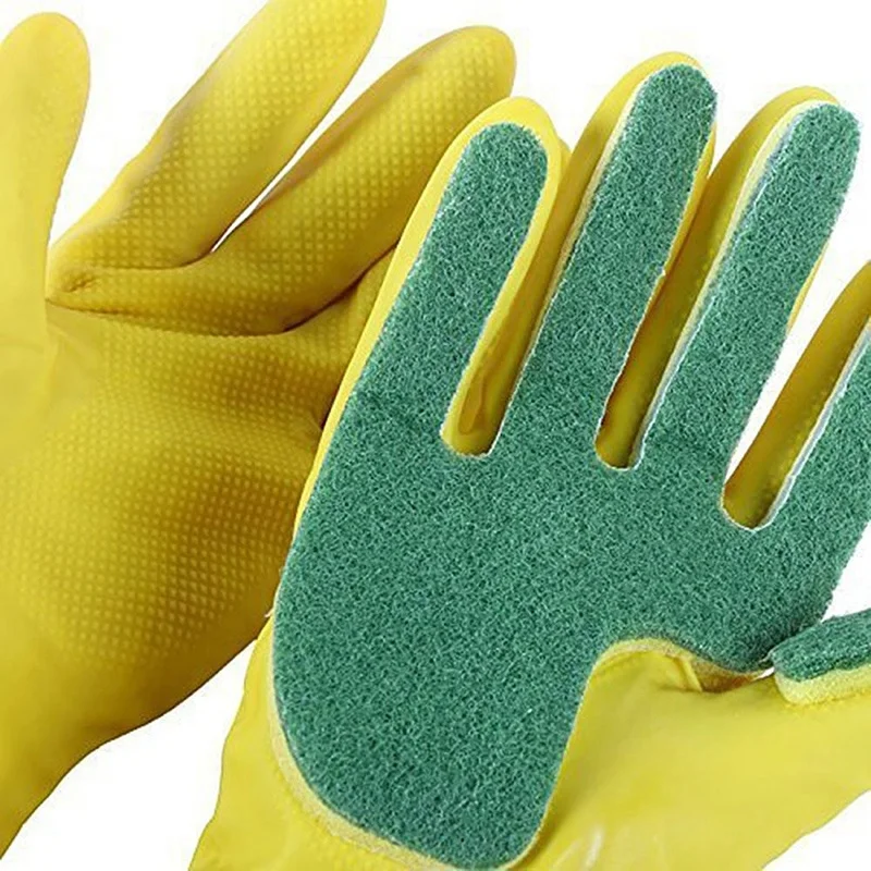 Creative Waterproof Household Rubber Scrub Cleaning Glove Kitchen Dish Washing Gloves Fingers With Scouring Pad Sponge