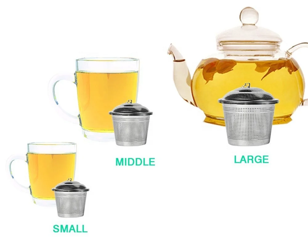 Gold Plated 304 Stainless Steel Tea Filter Basket Chain Link Tea Infuser Strainer with Tray